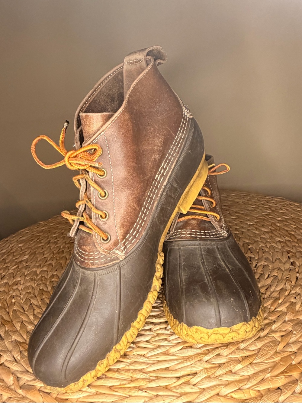 Men's Brown Leather and Black Rubber Duck Boots - Lace-Up